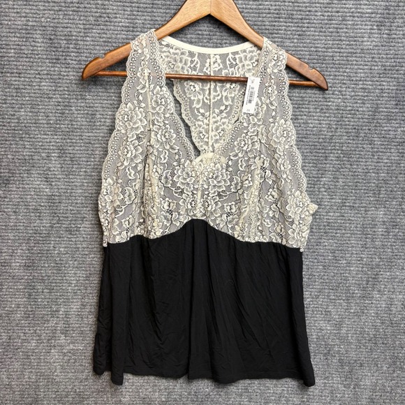 Adore Me Tops - Adore Me 2X Lace Racerback Camisole Top Black Ivory Floral Lingerie NWT